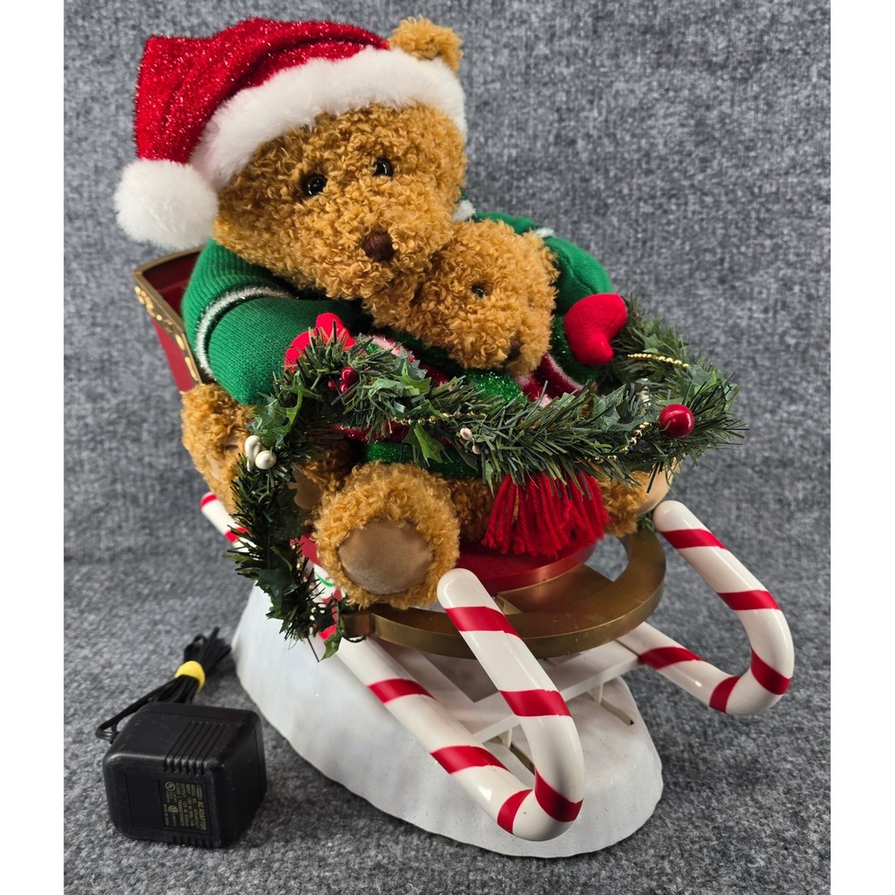 Santa's Best Vintage Animated Teddy Bears and Sled Christmas W/Power Cord Works